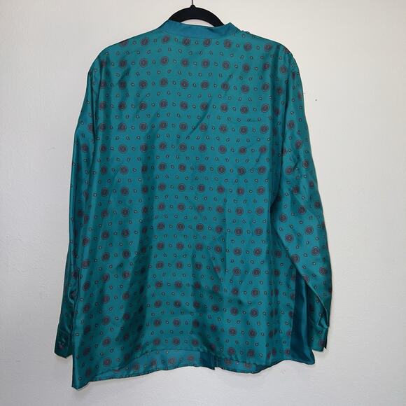 ESCADA Shirt EU Size 44 Turquoise Blue Paisley Circles Silk Blouse Top VINTAGE - Picture 7 of 15